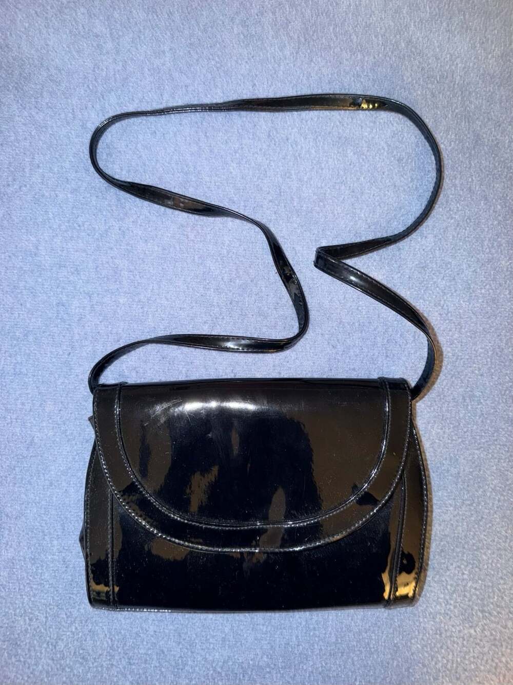 Vintage Black Patent Leather Shoulder Bag Flap Clutch